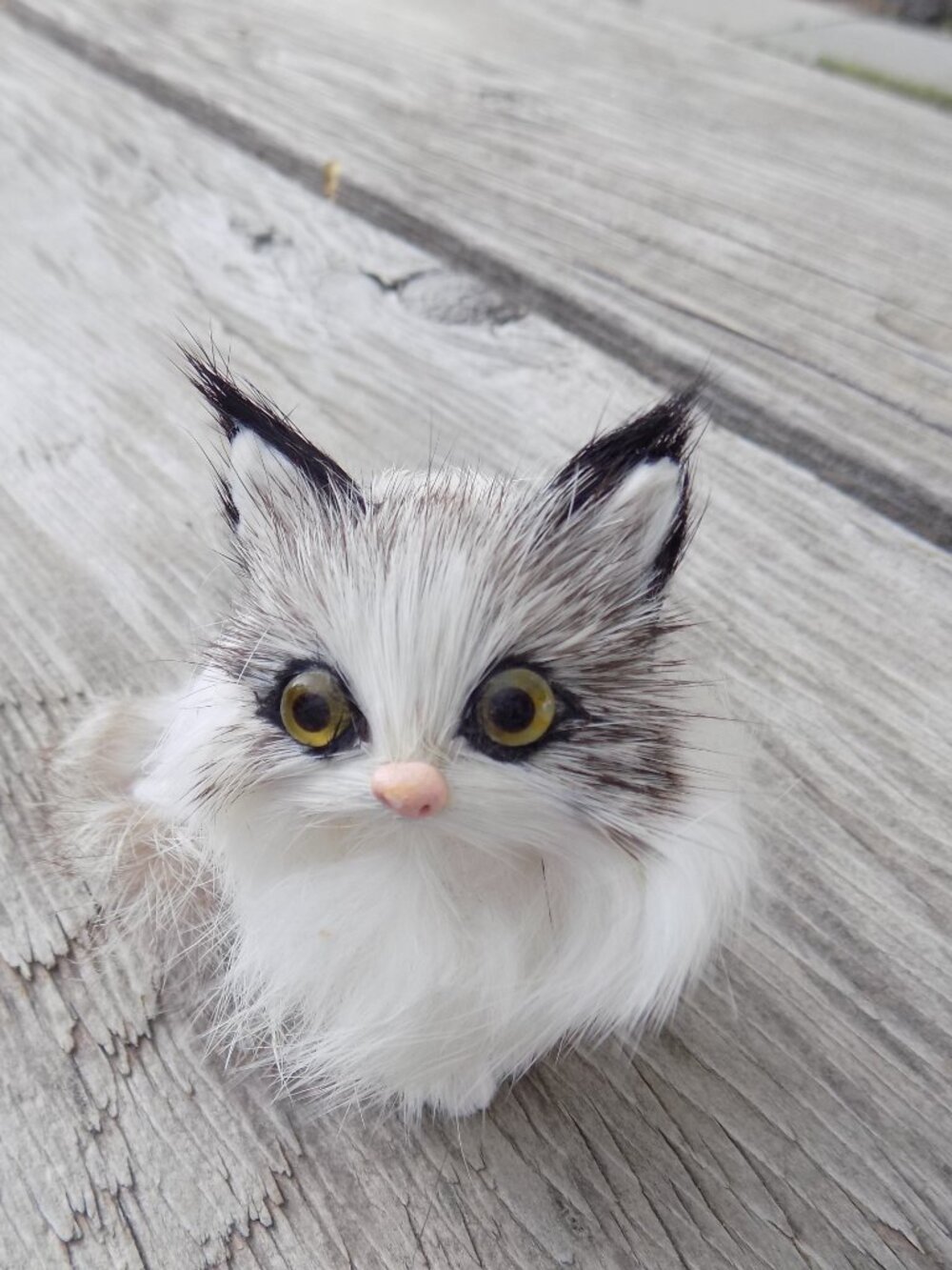 Kitten with real Rabbit Fur, Farmhouse Decor, Small, Prop,